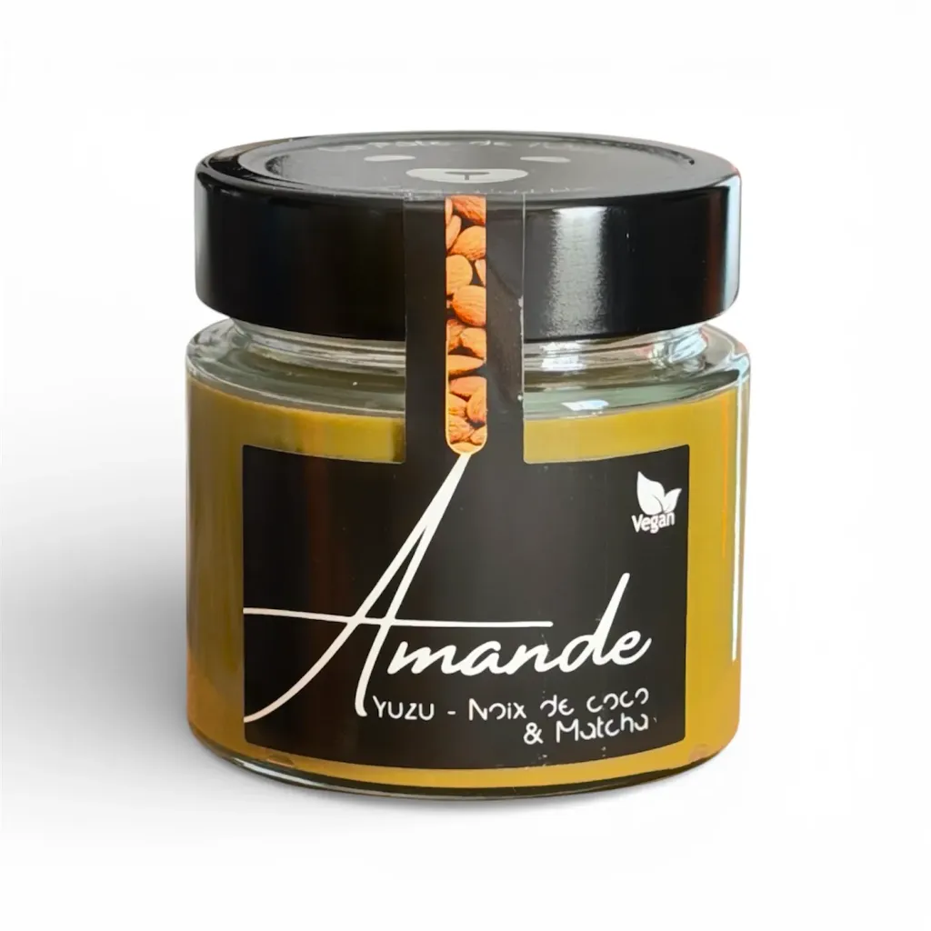Pâte à tartiner Amande, Yuzu, Noix de Coco & Matcha – 45% d’amandes – Vegan